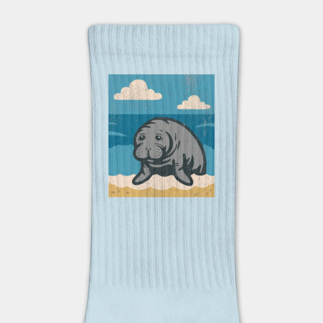Beachside Manatee – Cute Cartoon Sea Cow Illustration by DonWillisJrArt