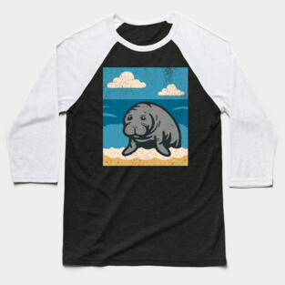 Beachside Manatee – Cute Cartoon Sea Cow Illustration Baseball T-Shirt