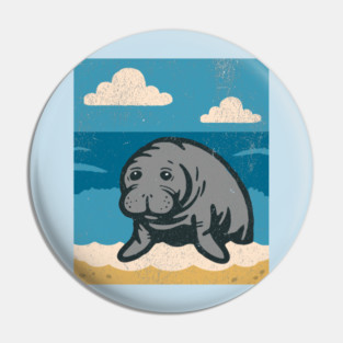 Beachside Manatee – Cute Cartoon Sea Cow Illustration Pin