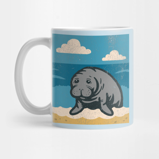 Beachside Manatee – Cute Cartoon Sea Cow Illustration by DonWillisJrArt