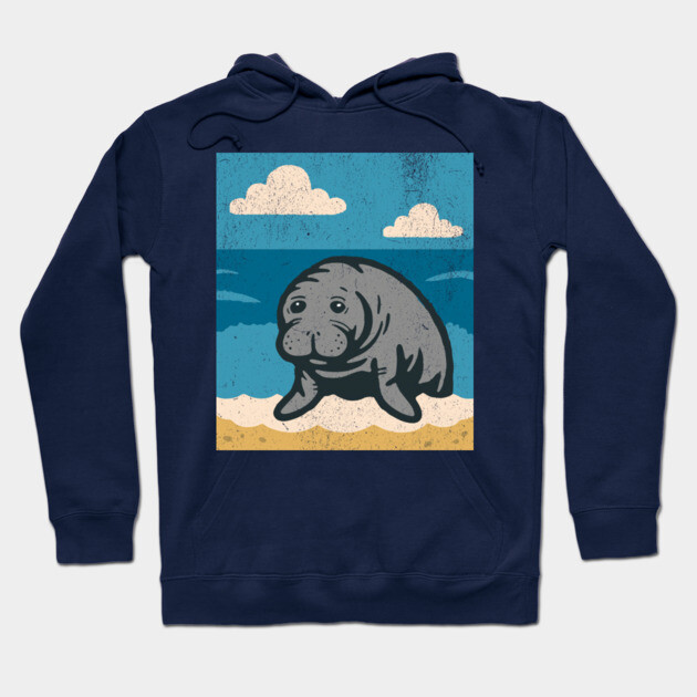 Beachside Manatee – Cute Cartoon Sea Cow Illustration Hoodie by DonWillisJrArt