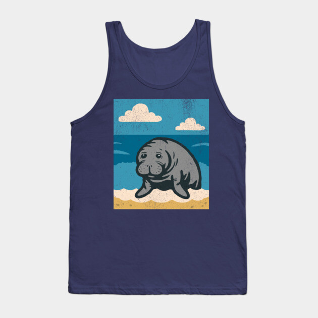 Beachside Manatee – Cute Cartoon Sea Cow Illustration Tank Top by DonWillisJrArt