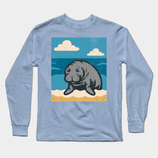 Beachside Manatee – Cute Cartoon Sea Cow Illustration Long Sleeve T-Shirt