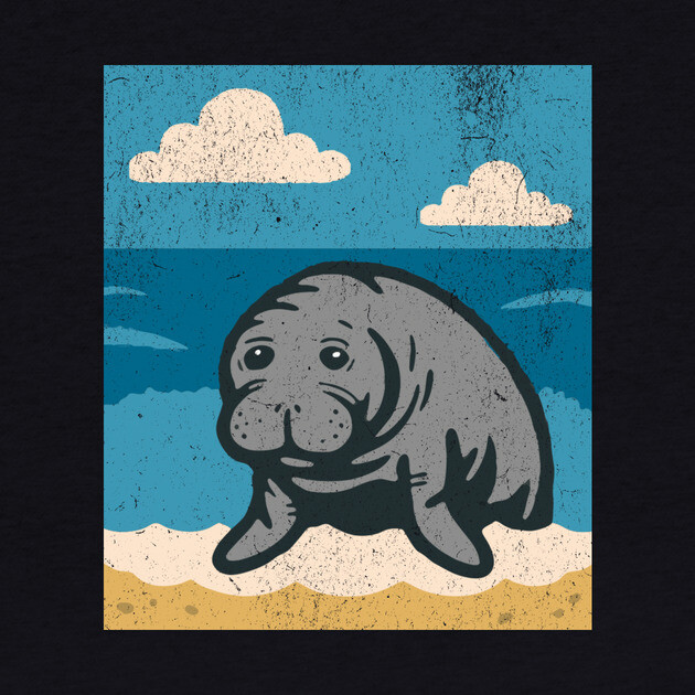 Beachside Manatee – Cute Cartoon Sea Cow Illustration by DonWillisJrArt