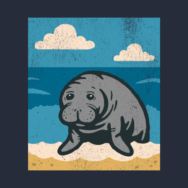 Beachside Manatee – Cute Cartoon Sea Cow Illustration by DonWillisJrArt