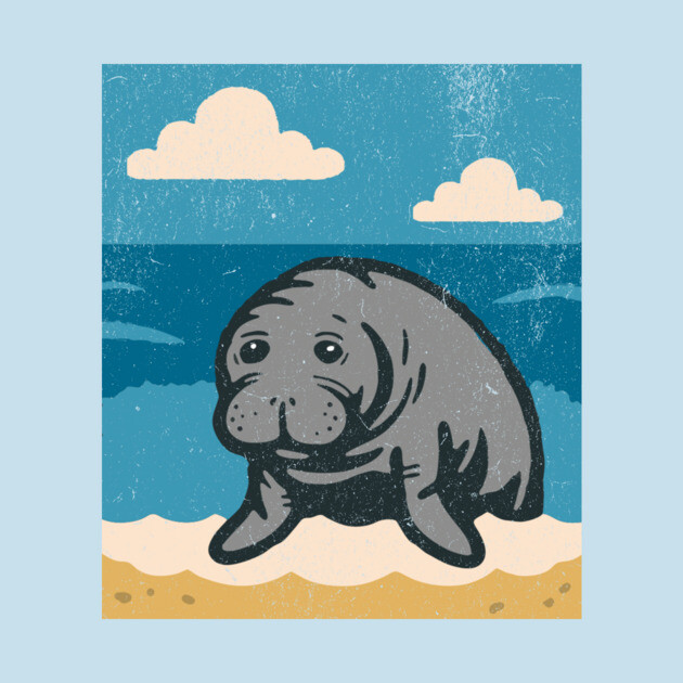 Beachside Manatee – Cute Cartoon Sea Cow Illustration by DonWillisJrArt