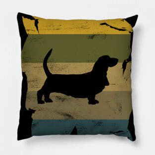 Basset Hound Distressed Vintage Retro Silhouette Pillow