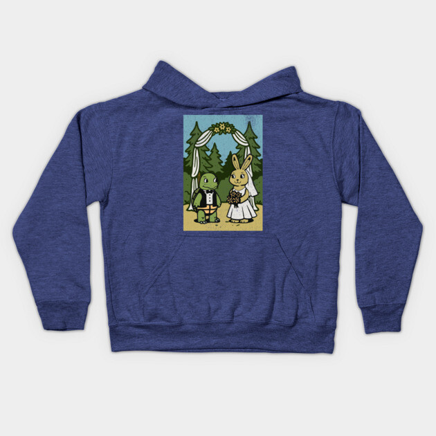 Tortoise and Hare Wedding – Whimsical Forest Ceremony Illustration Kids Hoodie by DonWillisJrArt