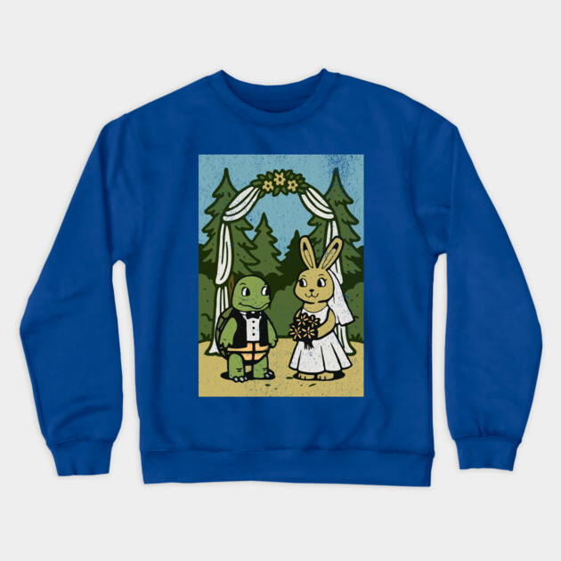 Tortoise and Hare Wedding – Whimsical Forest Ceremony Illustration Crewneck Sweatshirt by DonWillisJrArt