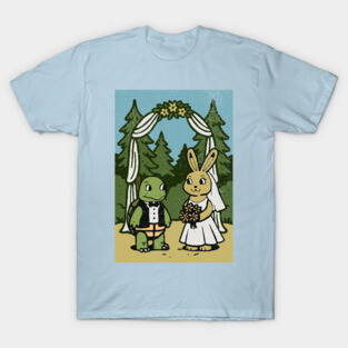 Tortoise and Hare Wedding – Whimsical Forest Ceremony Illustration T-Shirt