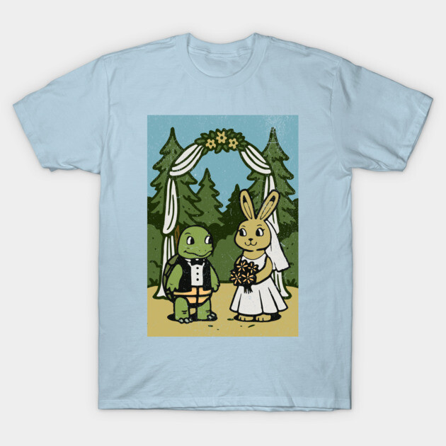 Tortoise and Hare Wedding – Whimsical Forest Ceremony Illustration T-Shirt by DonWillisJrArt