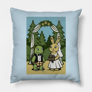 Tortoise and Hare Wedding – Whimsical Forest Ceremony Illustration Pillow