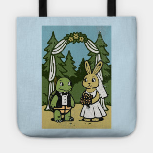 Tortoise and Hare Wedding – Whimsical Forest Ceremony Illustration Tote