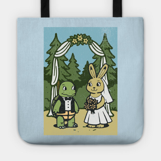 Tortoise and Hare Wedding – Whimsical Forest Ceremony Illustration Tote by DonWillisJrArt