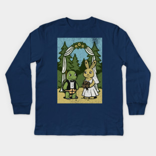 Tortoise and Hare Wedding – Whimsical Forest Ceremony Illustration Kids Long Sleeve T-Shirt