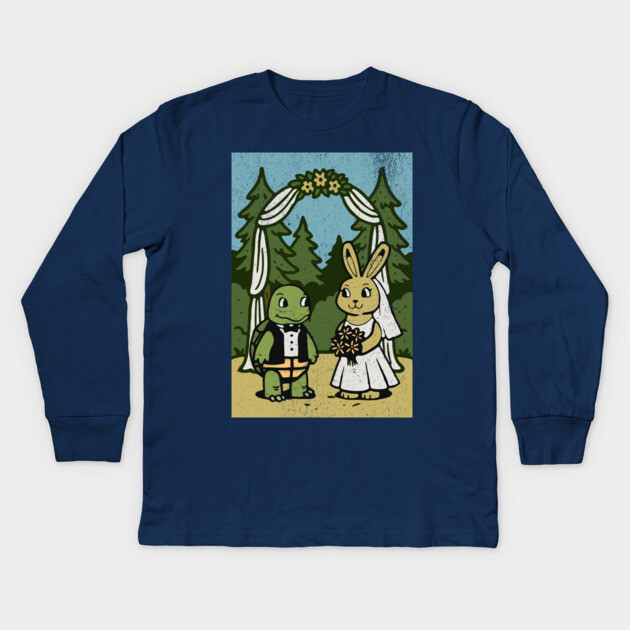 Tortoise and Hare Wedding – Whimsical Forest Ceremony Illustration Kids Long Sleeve T-Shirt by DonWillisJrArt