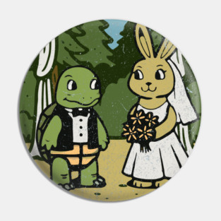 Tortoise and Hare Wedding – Whimsical Forest Ceremony Illustration Pin