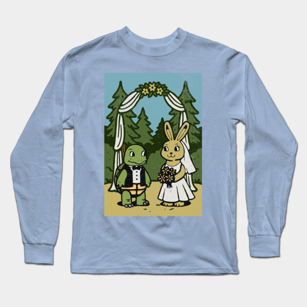 Tortoise and Hare Wedding – Whimsical Forest Ceremony Illustration Long Sleeve T-Shirt by DonWillisJrArt