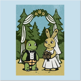 Tortoise and Hare Wedding – Whimsical Forest Ceremony Illustration Posters and Art