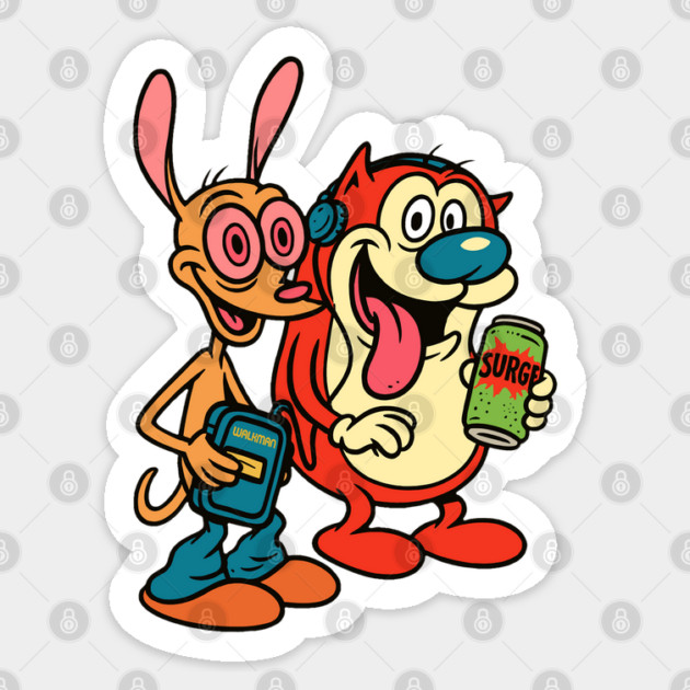 Retro Duo: Ren, Stimpy & 90s Sips Sticker by Shit Post Hero