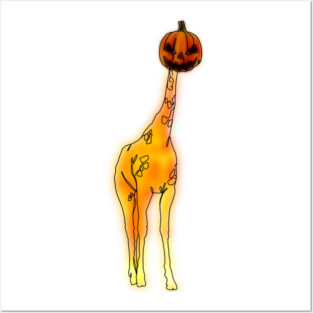 Halloween Giraffe with Jack-o’-Lantern Hat – Cute Fall Animal Art Posters and Art