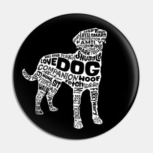 Dog Silhouette Word Cloud (White) Pin