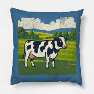 Retro Holstein Cow in Pasture – Vintage Farm Style Art Pillow