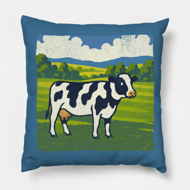 Retro Holstein Cow in Pasture – Vintage Farm Style Art Pillow by DonWillisJrArt