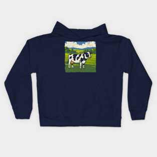 Retro Holstein Cow in Pasture – Vintage Farm Style Art Kids Hoodie