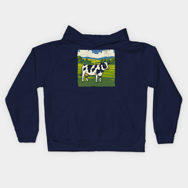 Retro Holstein Cow in Pasture – Vintage Farm Style Art Kids Hoodie by DonWillisJrArt