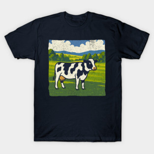 Retro Holstein Cow in Pasture – Vintage Farm Style Art T-Shirt