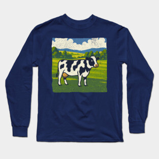 Retro Holstein Cow in Pasture – Vintage Farm Style Art Long Sleeve T-Shirt