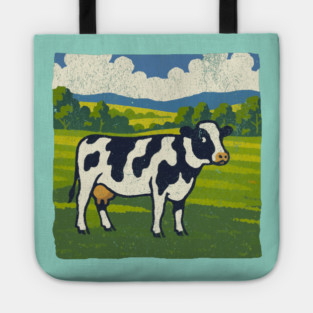 Retro Holstein Cow in Pasture – Vintage Farm Style Art Tote