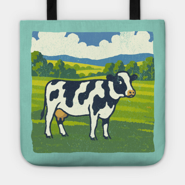Retro Holstein Cow in Pasture – Vintage Farm Style Art Tote by DonWillisJrArt