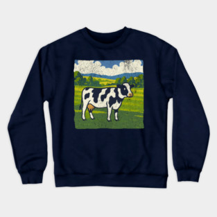 Retro Holstein Cow in Pasture – Vintage Farm Style Art Crewneck Sweatshirt