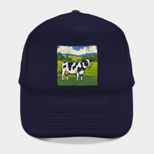 Retro Holstein Cow in Pasture – Vintage Farm Style Art Hat
