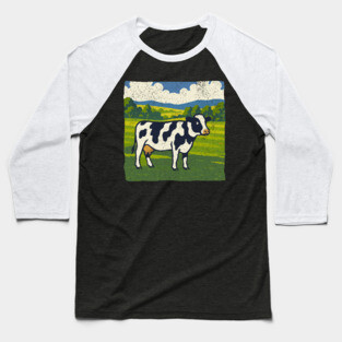 Retro Holstein Cow in Pasture – Vintage Farm Style Art Baseball T-Shirt