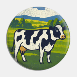 Retro Holstein Cow in Pasture – Vintage Farm Style Art Pin