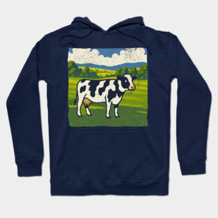 Retro Holstein Cow in Pasture – Vintage Farm Style Art Hoodie