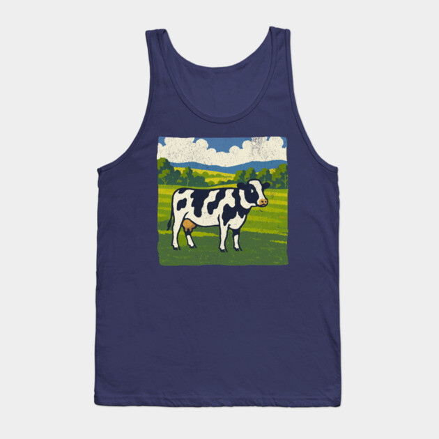 Retro Holstein Cow in Pasture – Vintage Farm Style Art Tank Top by DonWillisJrArt