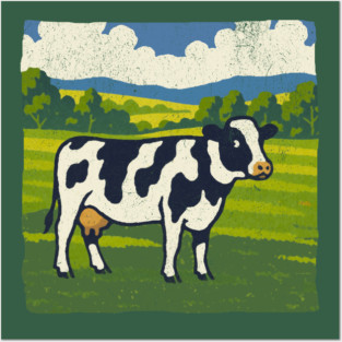 Retro Holstein Cow in Pasture – Vintage Farm Style Art Posters and Art