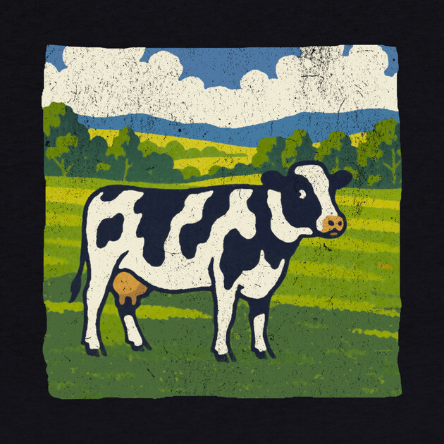 Retro Holstein Cow in Pasture – Vintage Farm Style Art by DonWillisJrArt