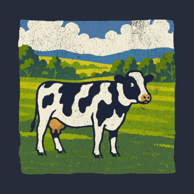 Retro Holstein Cow in Pasture – Vintage Farm Style Art by DonWillisJrArt