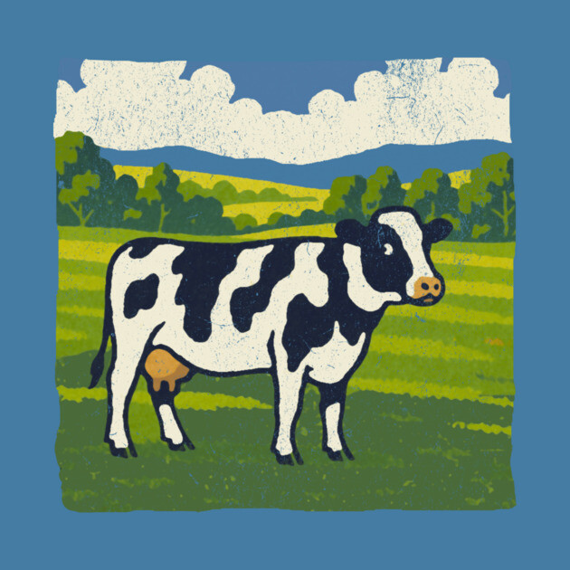 Retro Holstein Cow in Pasture – Vintage Farm Style Art by DonWillisJrArt