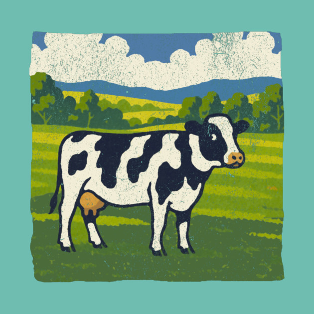 Retro Holstein Cow in Pasture – Vintage Farm Style Art by DonWillisJrArt