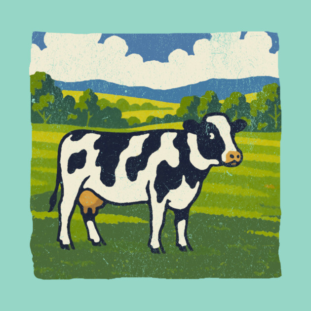 Retro Holstein Cow in Pasture – Vintage Farm Style Art by DonWillisJrArt