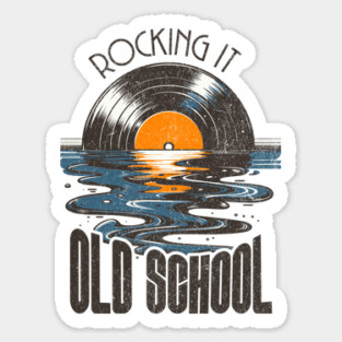 Rocking it Old School melting Record album Sunset Retro 80's Vintage Distressed Vibe Sticker