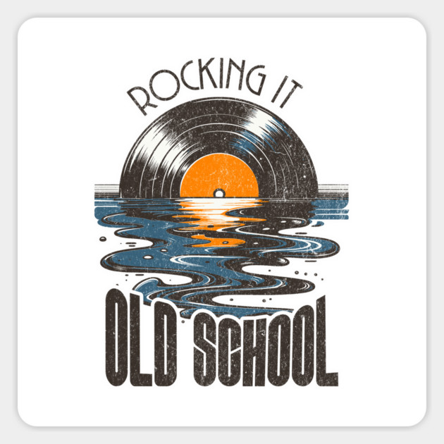 Rocking it Old School melting Record album Sunset Retro 80's Vintage Distressed Vibe Magnet by Joaddo