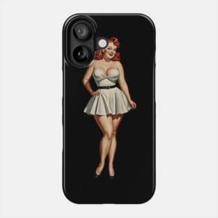Vintage Pinup Model, Redhead in White Dress Phone Case