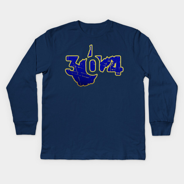304 Hometown Pride West Virginia Distressed. Kids Long Sleeve T-Shirt by casualteesinc